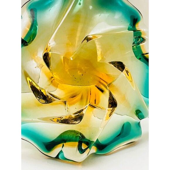 Vintage Mid-Century Handblown Murano Turquoise & Amber Star Bottom Glass Decor - Picture 5 of 6